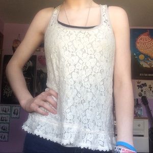 Grey and Cream Hollister Tank Top